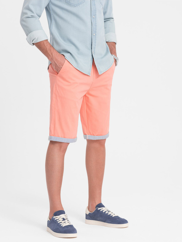 Ombre Clothing Pantaloni scurți chino corai pentru bărbați cu tiv din denim Ombre Clothing