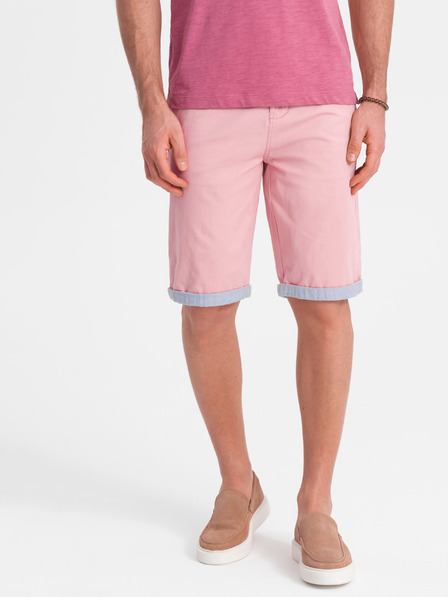 Ombre Clothing Pantaloni scurți chino roz pentru bărbați cu tiv din denim Îmbrăcăminte Ombre
