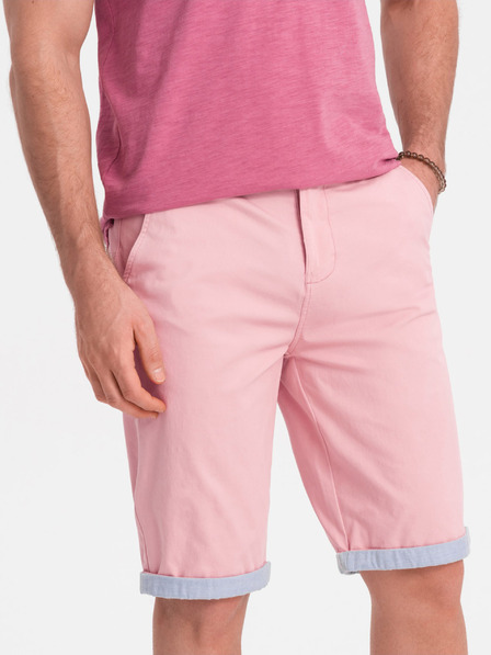 Ombre Clothing Pantaloni scurți chino roz pentru bărbați cu tiv din denim Îmbrăcăminte Ombre