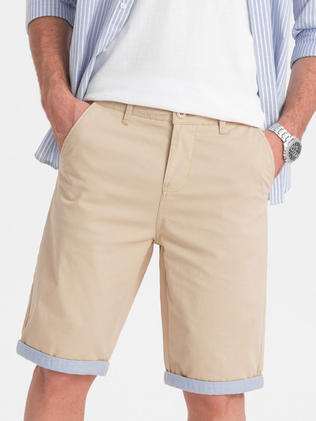 Ombre Clothing Pantaloni scurți chino bej pentru bărbați cu tiv din denim Îmbrăcăminte Ombre