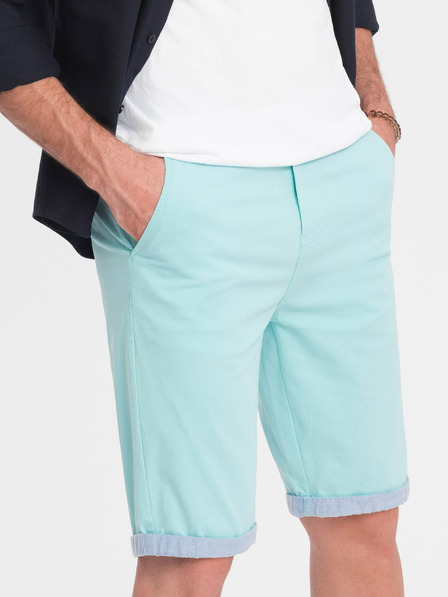 Ombre Clothing Pantaloni scurți chino turcoaz pentru bărbați cu tiv din denim Îmbrăcăminte Ombre
