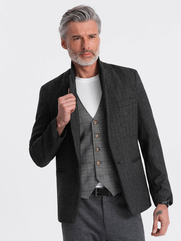 Ombre Clothing Blazer bărbătesc gri închis cu jacquard Ombre Clothing
