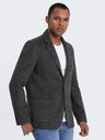 Ombre Clothing Blazer bărbătesc gri închis în carouri cu amestec de lână Ombre Clothing