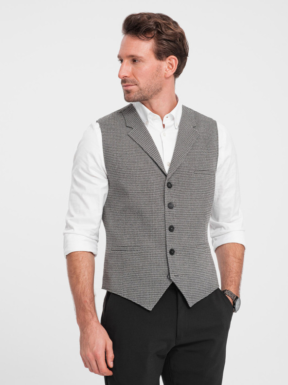 Ombre Clothing Vesta de bărbați gri jacquard cu rever Ombre Clothing