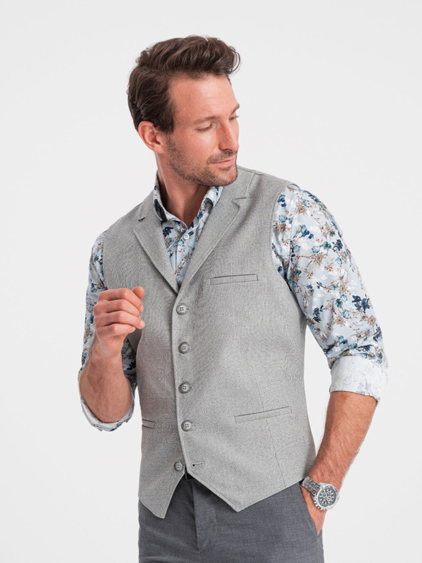 Ombre Clothing Jachetă de costum pentru bărbați gri deschis cu guler Ombre Clothing