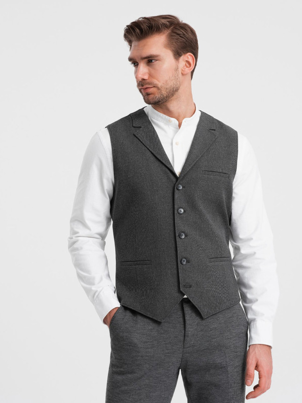 Ombre Clothing Vesta de costum pentru bărbați gri închis cu guler Ombre Clothing