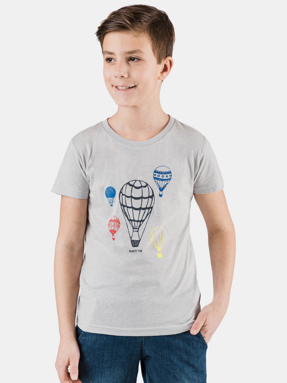 Sam 73 Tricou gri deschis pentru băieți cu imprimeu SAM 73