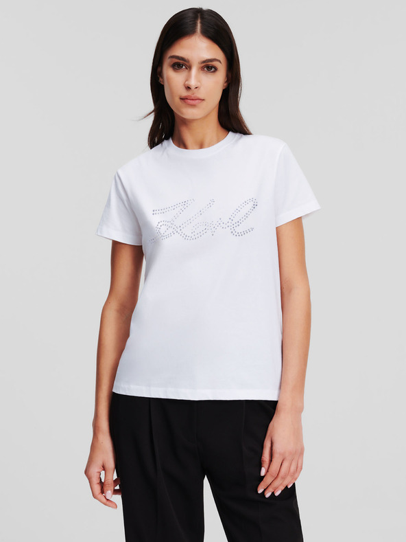 Karl Lagerfeld Rhinestone Logo Tricou Alb