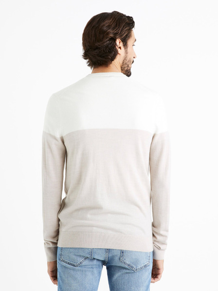 Celio Pulover bărbătesc alb și bej din amestec de lână Merino Celio Cemeribloc