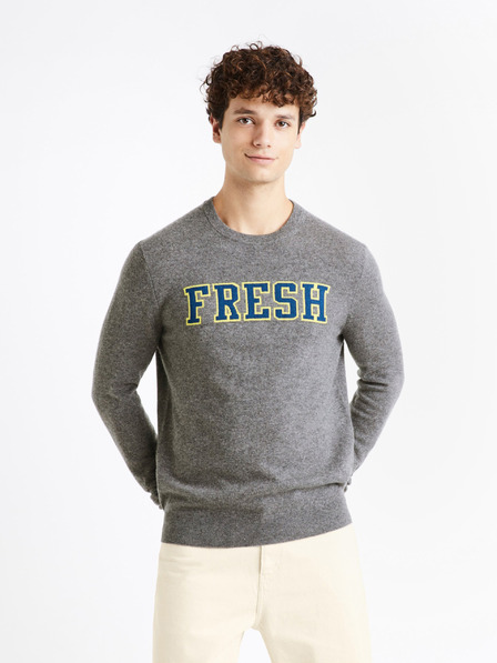 Celio Pulover bărbătesc gri din lână Merino Celio Cenormal