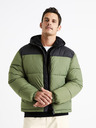 Celio Geacă de iarnă matlasată pentru bărbați, neagră și verde Celio Cutrek