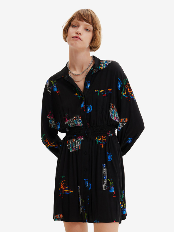 Desigual Rochie cămașă neagră cu model pentru femei Desigual Dresde