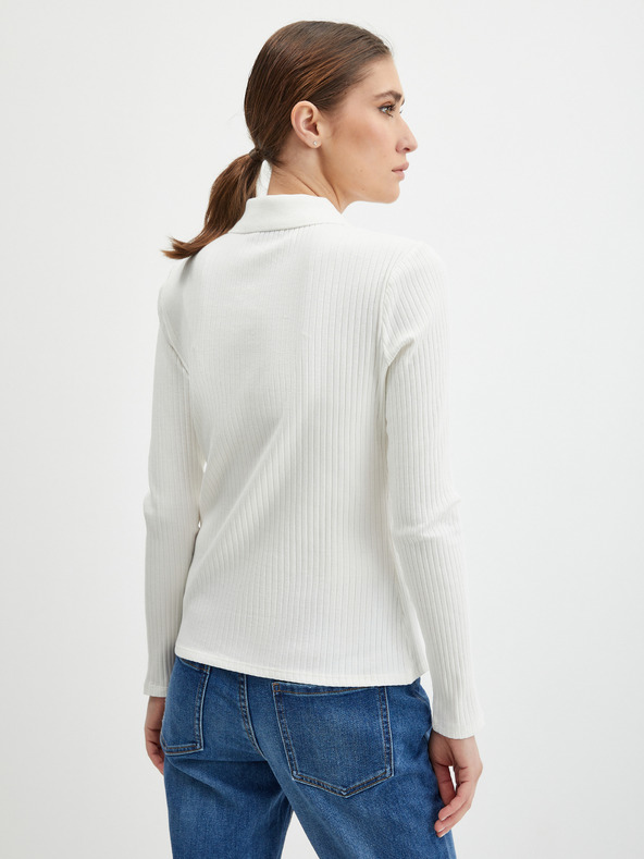 Orsay Bluză polo de damă albă în dungi ORSAY