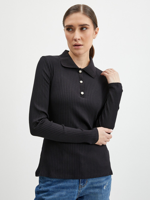 Orsay Bluză polo de damă neagră în dungi ORSAY