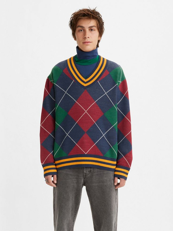 Levi's® Pulover cu gât în V verde și albastru pentru bărbați Levi's® Stay Loose Athle