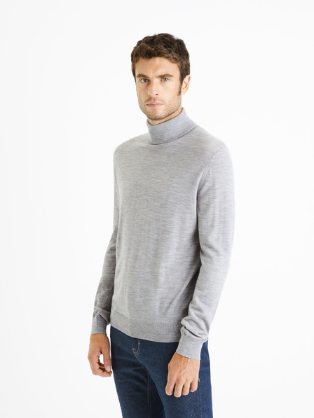 Celio Pulover basic cu guler înalt pentru bărbați, gri deschis Celio Menos