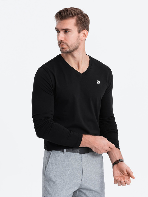 Ombre Clothing Tricou negru cu gât în V pentru bărbați Ombre Clothing