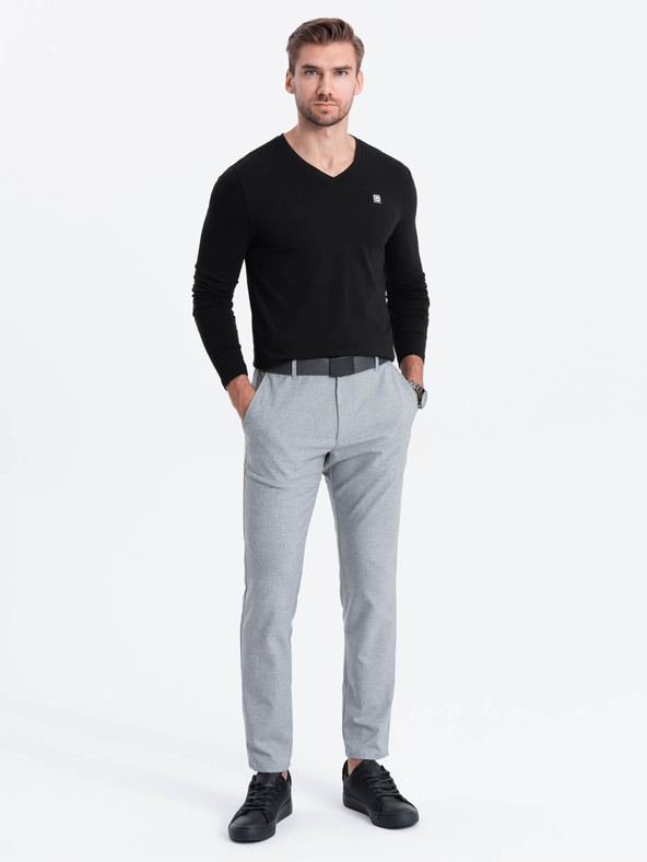 Ombre Clothing Tricou negru cu gât în V pentru bărbați Ombre Clothing