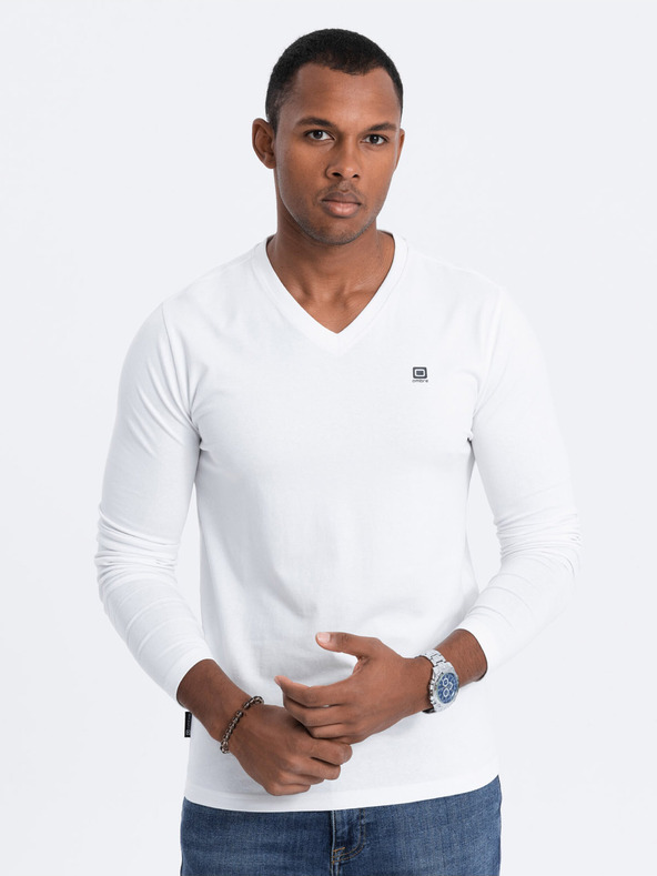 Ombre Clothing Tricou alb cu decolteu în V pentru bărbați Ombre Clothing