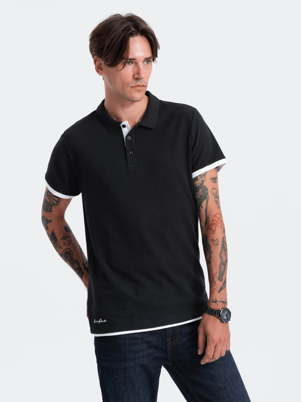 Ombre Clothing Tricou polo negru pentru bărbați Ombre Clothing