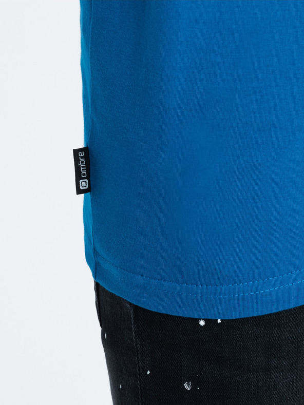 Ombre Clothing Tricou bărbătesc albastru cu nasturi în jos Ombre Clothing HENLEY