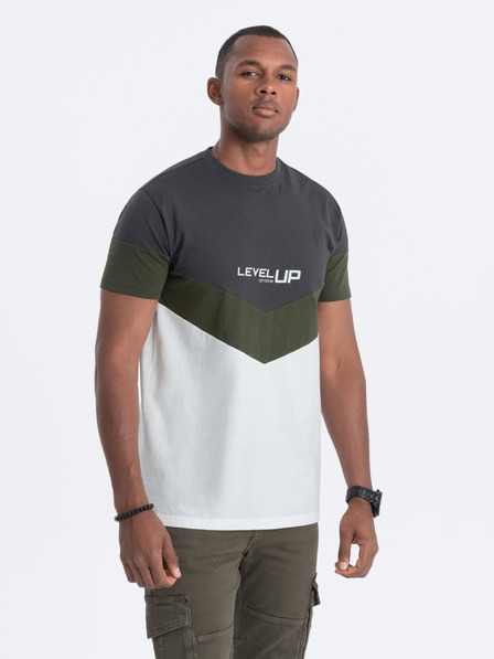 Ombre Clothing Tricou de bărbați gri și alb cu inscripții Ombre Clothing