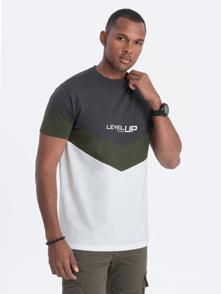 Ombre Clothing Tricou de bărbați gri și alb cu inscripții Ombre Clothing