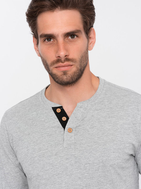 Ombre Clothing Tricou bărbătesc gri cu nasturi în jos Ombre Clothing HENLEY