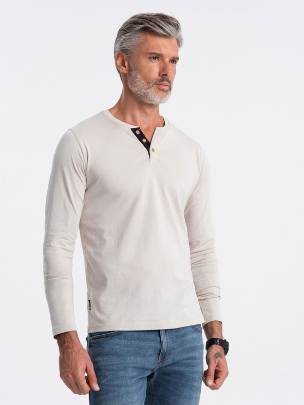 Ombre Clothing Tricou bărbătesc gri deschis cu nasturi Ombre Clothing HENLEY