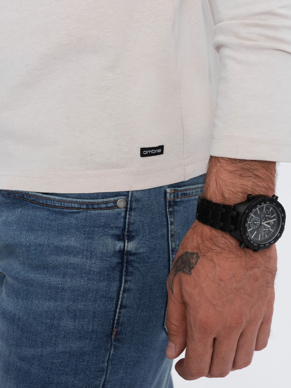 Ombre Clothing Tricou bărbătesc gri deschis cu nasturi Ombre Clothing HENLEY