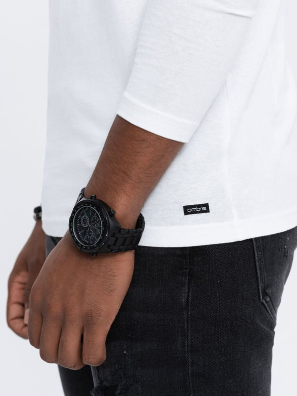 Ombre Clothing Tricou alb cu nasturi pentru bărbați Ombre Clothing HENLEY