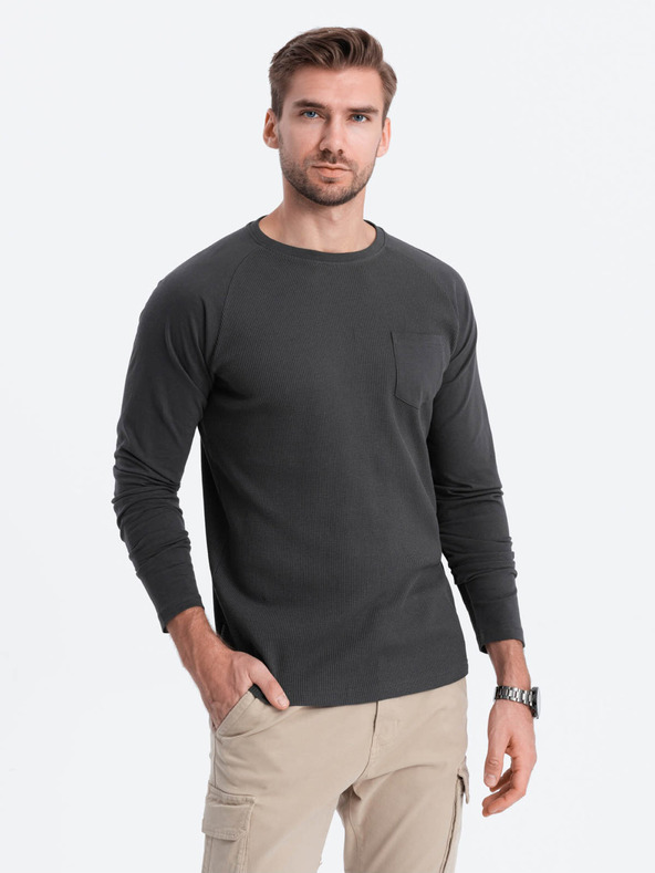 Ombre Clothing Cămașă de bază pentru bărbați gri închis cu buzunar Ombre Clothing