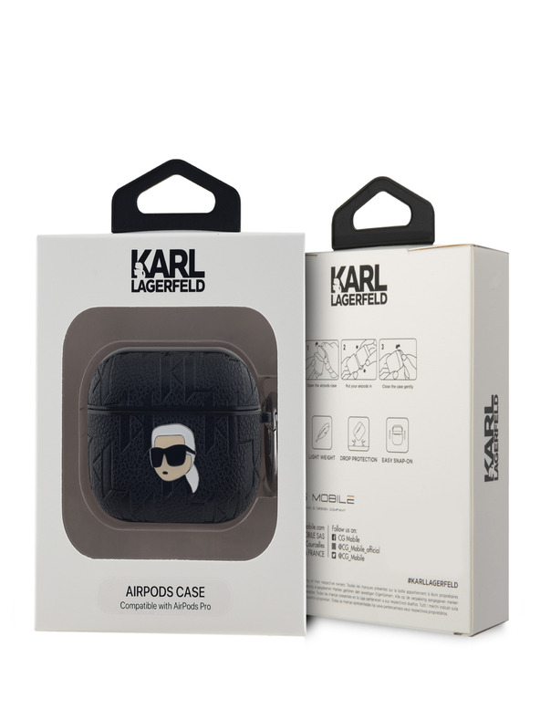 Karl Lagerfeld Karl Lagerfeld PU Embossed Karl Head Case pentru AirPods Pro Black