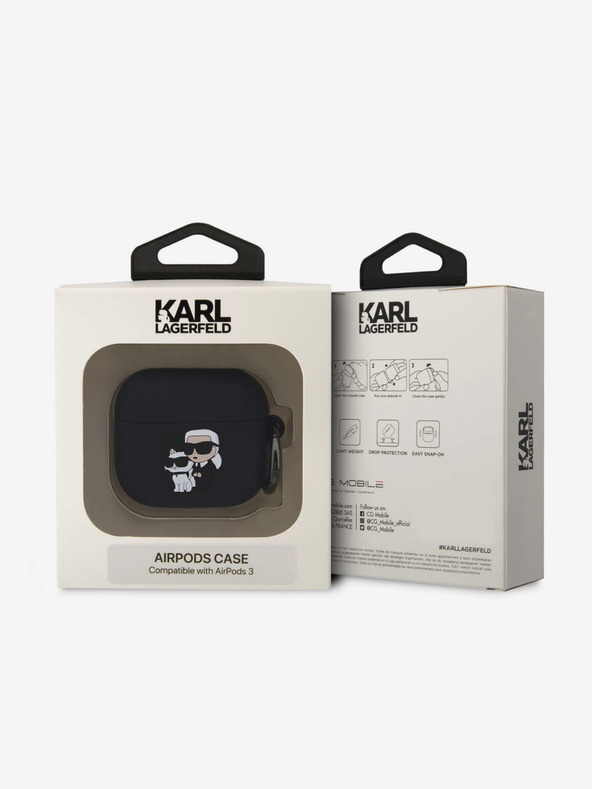 Karl Lagerfeld Carcasă din silicon cu logo 3D NFT Karl și Choupette pentru AirPods 3 negru Karl Lagerfeld