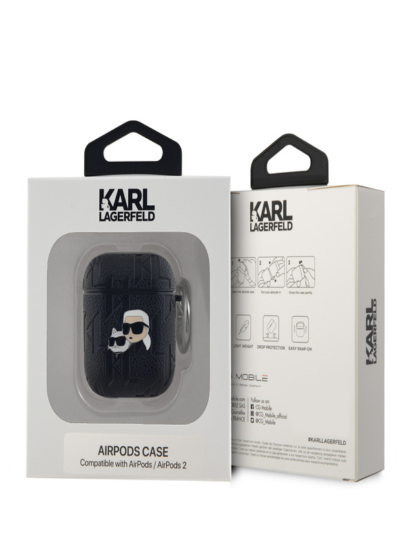 Karl Lagerfeld Karl Lagerfeld PU Embossed Karl and Choupette Heads Case pentru AirPods 1/2 Negru