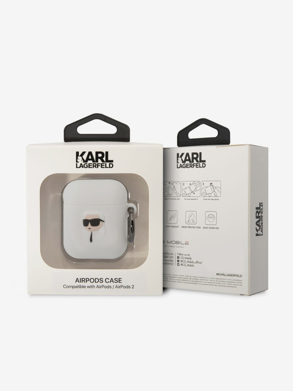 Karl Lagerfeld 3D Logo NFT Karl Head Carcasă din silicon pentru Airpods 1/2 alb Karl Lagerfeld