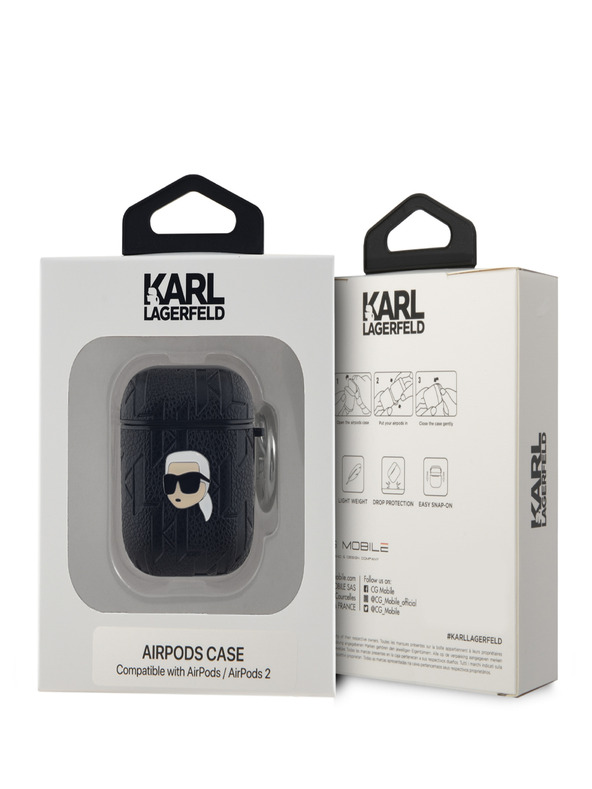 Karl Lagerfeld Karl Lagerfeld PU Embossed Karl Head Case pentru AirPods 1/2 Negru