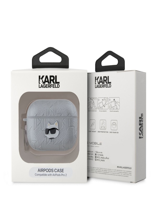 Karl Lagerfeld Karl Lagerfeld PU Embossed Choupette Head Case pentru AirPods Pro 2 Silver