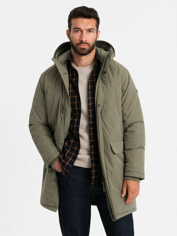 Ombre Clothing Jachetă parka lungă clasică pentru bărbați măsliniu Ombre Clothing