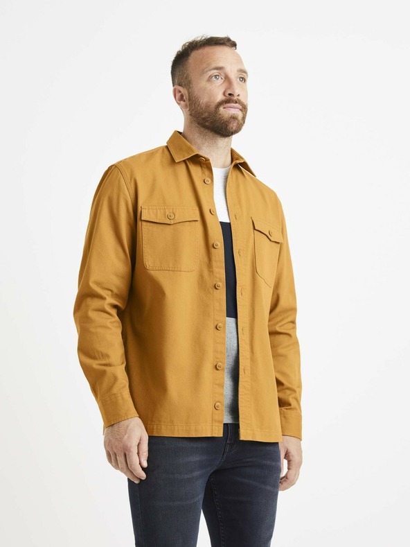 Celio Cămașă bărbătească mustar cu buzunare Celio