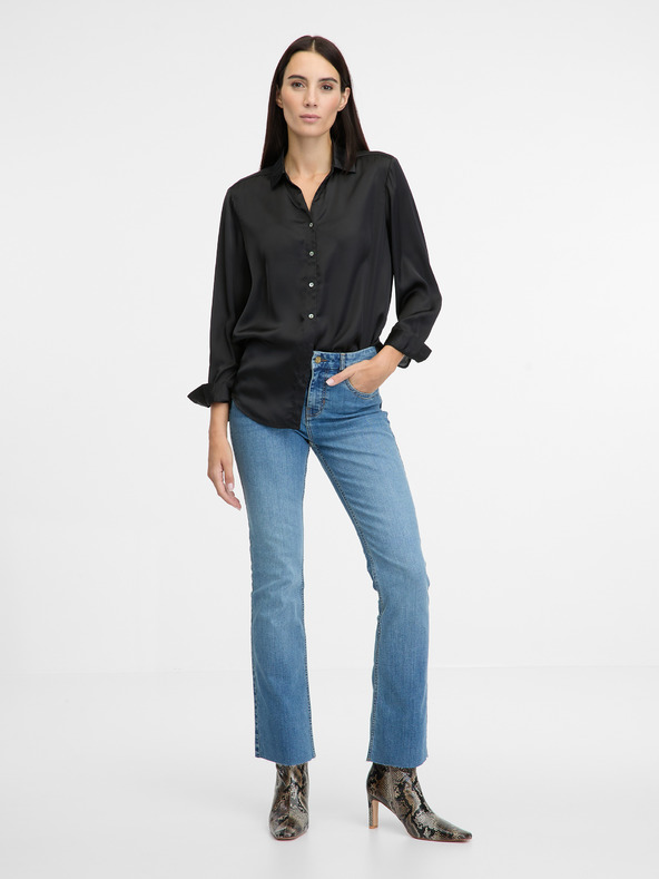 Orsay Cămașă neagră cu guler pentru femei ORSAY