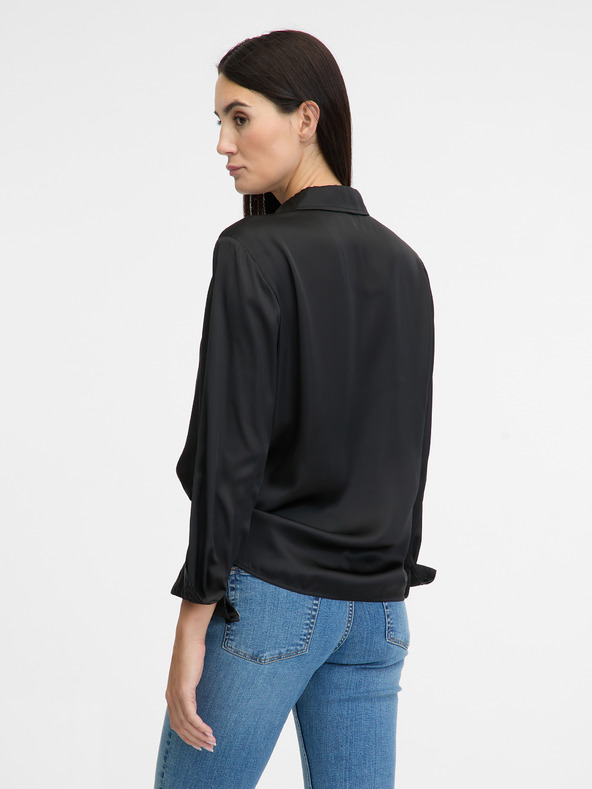 Orsay Cămașă neagră cu guler pentru femei ORSAY