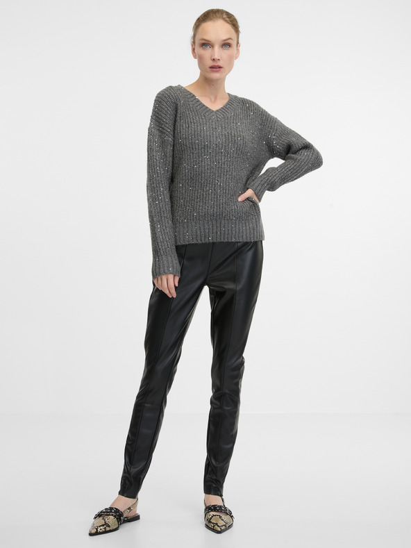 Orsay Pantaloni negri din imitație de piele pentru femei ORSAY