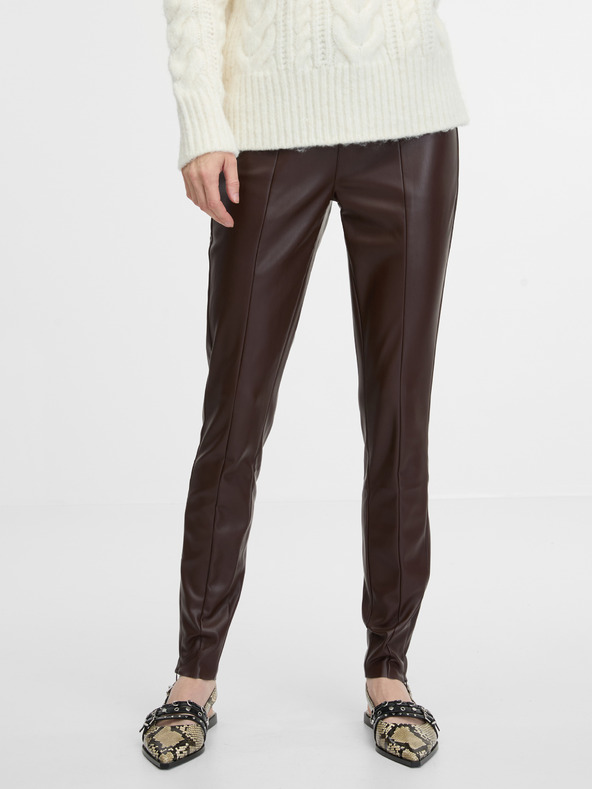 Orsay Pantaloni maro din imitație de piele pentru femei ORSAY