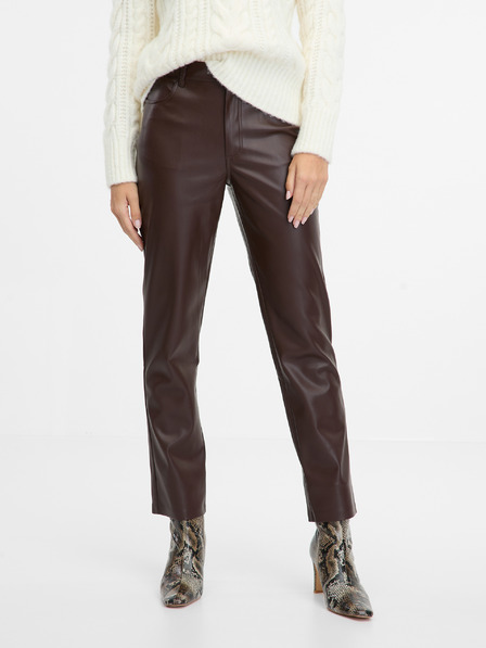 Orsay Pantaloni negri din piele de damă ORSAY