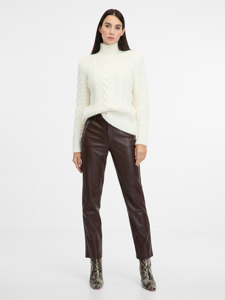 Orsay Pantaloni negri din piele de damă ORSAY