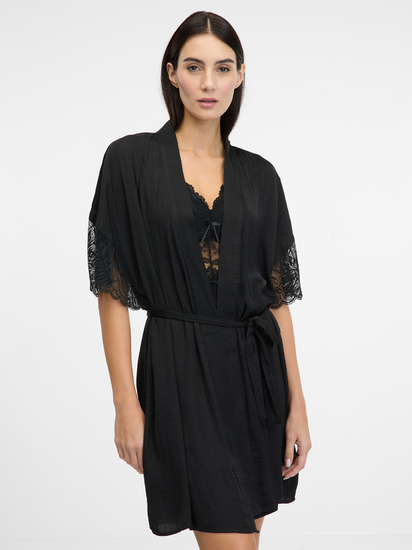 Orsay Halat de damă negru din satin ORSAY