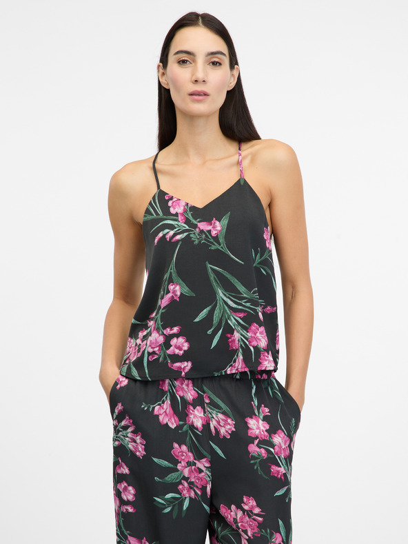 Orsay Bluză de pijama neagră din satin pentru femei ORSAY