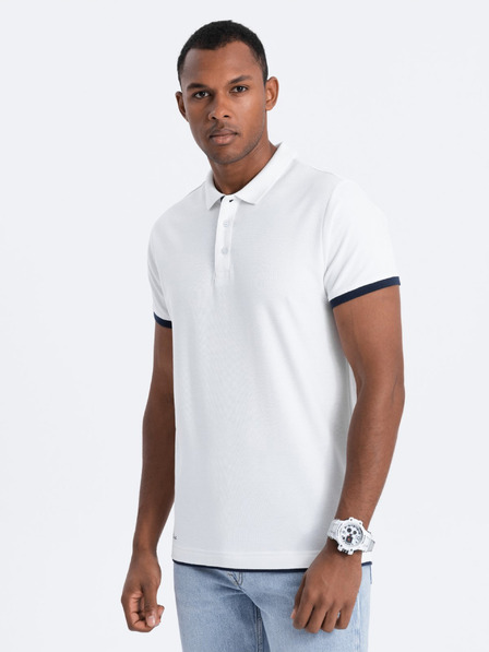 Ombre Clothing Tricou polo alb pentru bărbați Ombre Clothing