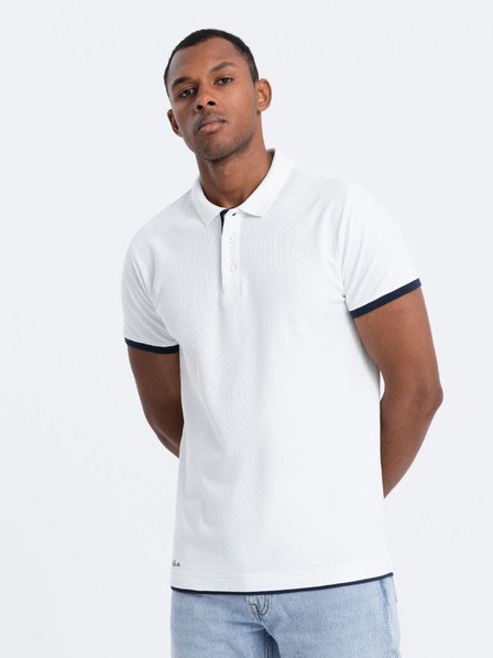 Ombre Clothing Tricou polo alb pentru bărbați Ombre Clothing